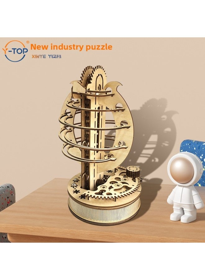 Diy Wooden Mechanical Track Ball Wooden 3d 3d Puzzle Hand-assembled Model Puzzle Assembled Toy-Color:Hand-cranked Track Ball Model - Image 2