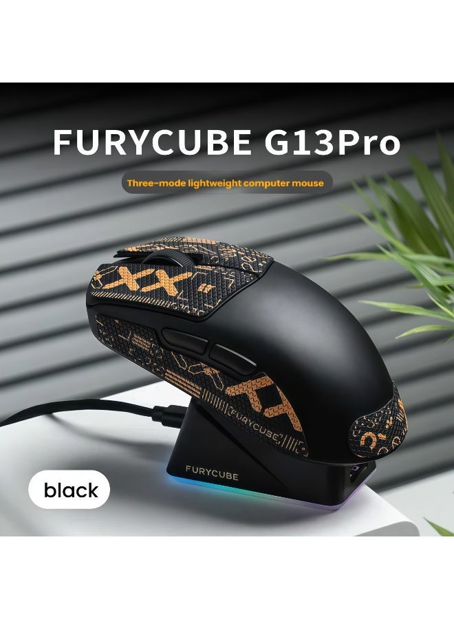 FURYCUBE G13Pro Lightweight Wireless Gaming Mouse with RGB Charging Dock, Tri-Mode 2.4G/USB-C Wired/BT, 22K DPI, PAW3311 Optical Sensor, HUYU Switch, 5 Programmable Keys for PC/Mac (Black & Sticker) - Image 1