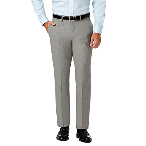 Haggar J.M. Haggar Men's Stretch Superflex Waist Slim Fit Flat Front Dress Pant, Light Grey, 32Wx29L - Image 1