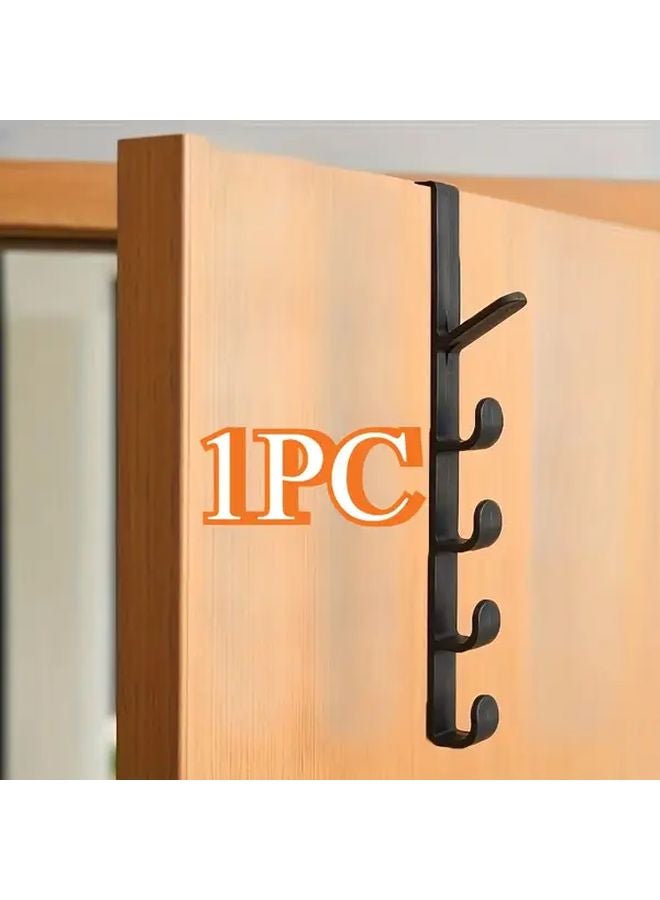 Black Over Door Hanging Organizer With 4 Hooks For Wallets Clothes Bags - Image 1