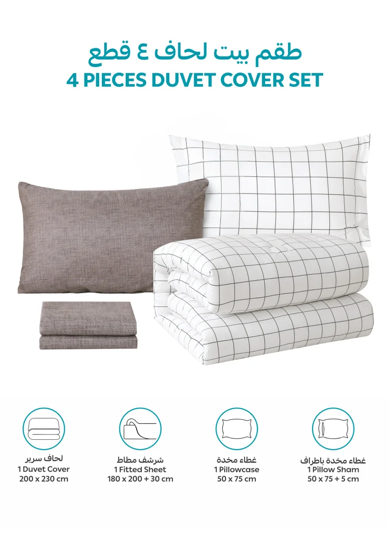 Donetella QUEEN (180x200 cm) Printed Duvet Set, Queen Size Fits 180x200 cm - 4-Pcs Bed Set, Brushed Microfiber Fabric - 1 Duvet Cover, 1 Fitted Sheet, 1 Pillow Shams, 1 Pillowcases (Filler Not Included)  | Best Price UAE