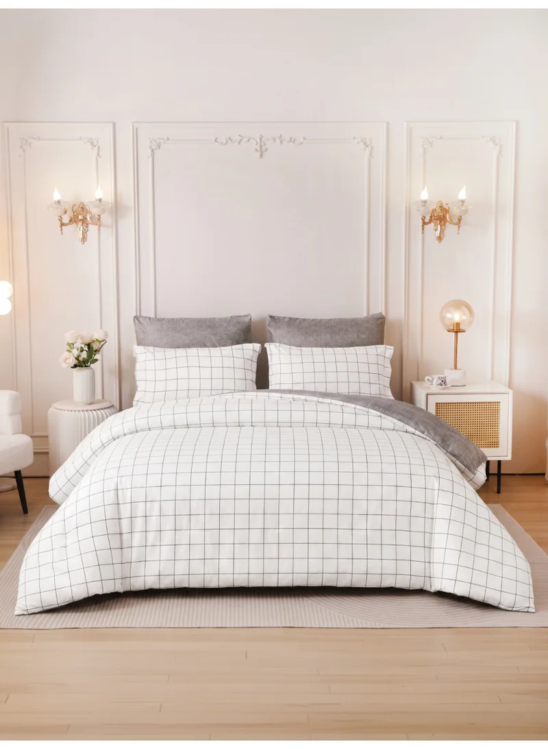 Printed Duvet Set, Queen Size Fits 180x200 cm - 4-Pcs Bed Set, Brushed Microfiber Fabric - 1 Duvet Cover, 1 Fitted Sheet, 1 Pillow Shams, 1 Pillowcases (Filler Not Included)