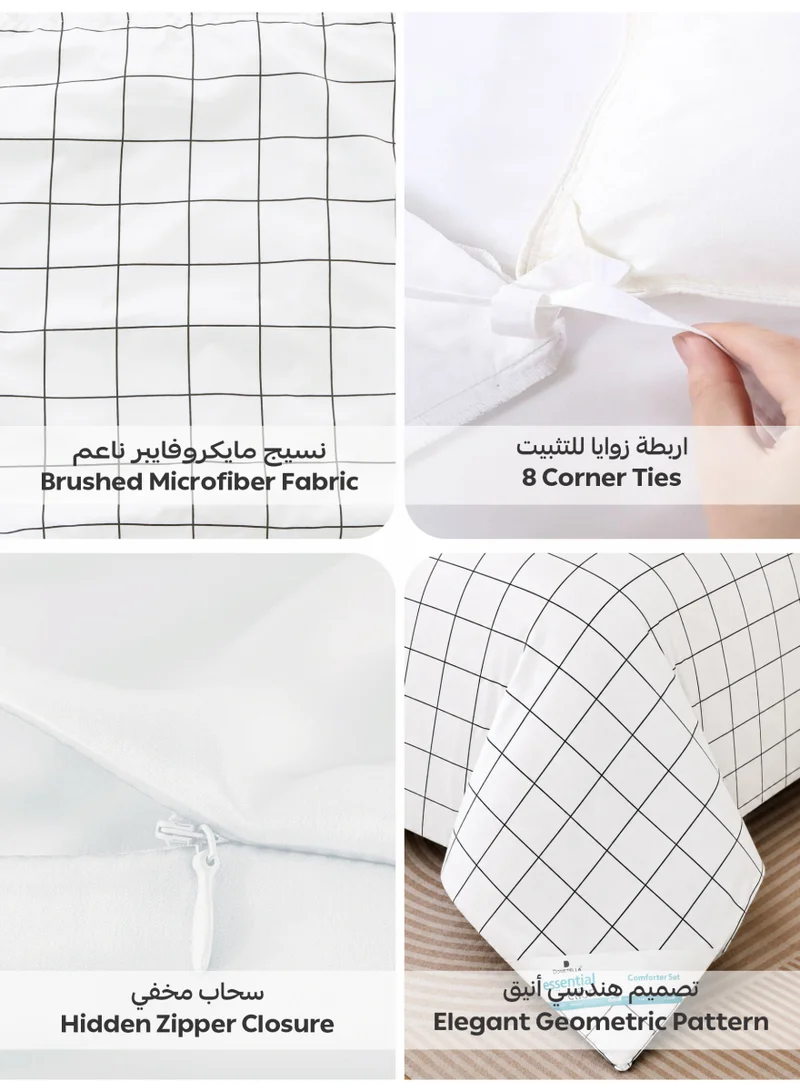 Donetella QUEEN (180x200 cm) Printed Duvet Set, Queen Size Fits 180x200 cm - 4-Pcs Bed Set, Brushed Microfiber Fabric - 1 Duvet Cover, 1 Fitted Sheet, 1 Pillow Shams, 1 Pillowcases (Filler Not Included)  | Best Price UAE