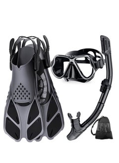 M MIAOYAN Adult Men’s and Women’s Snorkeling Gear, 4-in-1 Snorkel Set, featuring a panoramic diving mask with anti-fog and leak-proof design, dry-top snorkel, fins, and a travel bag.  - Image 1