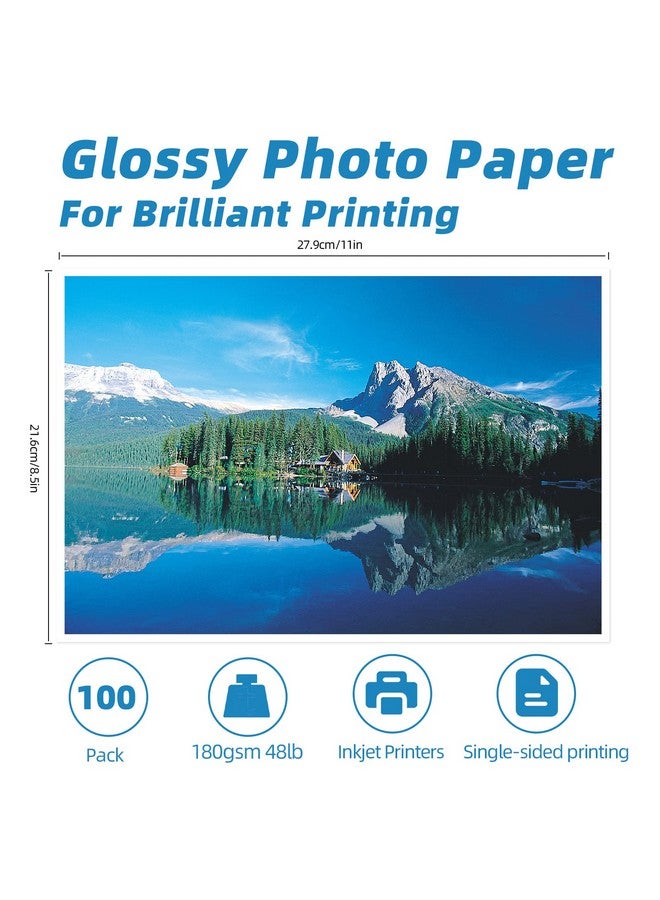 Uinkit 100 Sheets Inkjet Photo Paper Glossy 8.5X11 48Lb Dye Ink 180Gsm Professional Photographic Paper Letter Size 8.5Mil Instant Dry Suitable For All Dye Ink Printers  - Image 2