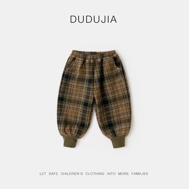 Dudu Children'S Pformed Trousers Fleece-Lined Boys' Trousers Winter Boys' Foot-Tied Trousers Girls' Trousers Children'S Wear Trendy - Image 1