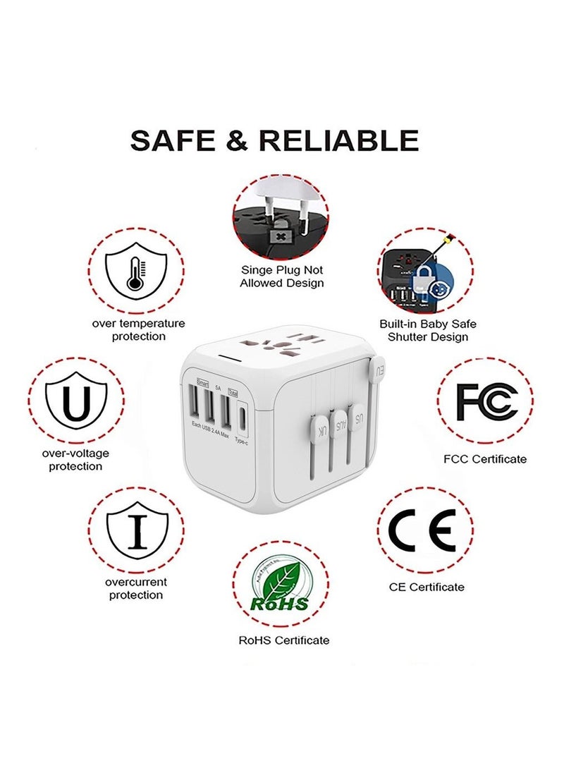 Arabest Universal Travel Power Adapter,100-250V 5A International Wall Charger,  4 USB Ports Adapter Plug, Worldwide AC Outlet Plugs Adapters for Europe, UK, US, AU, Asia - Image 3
