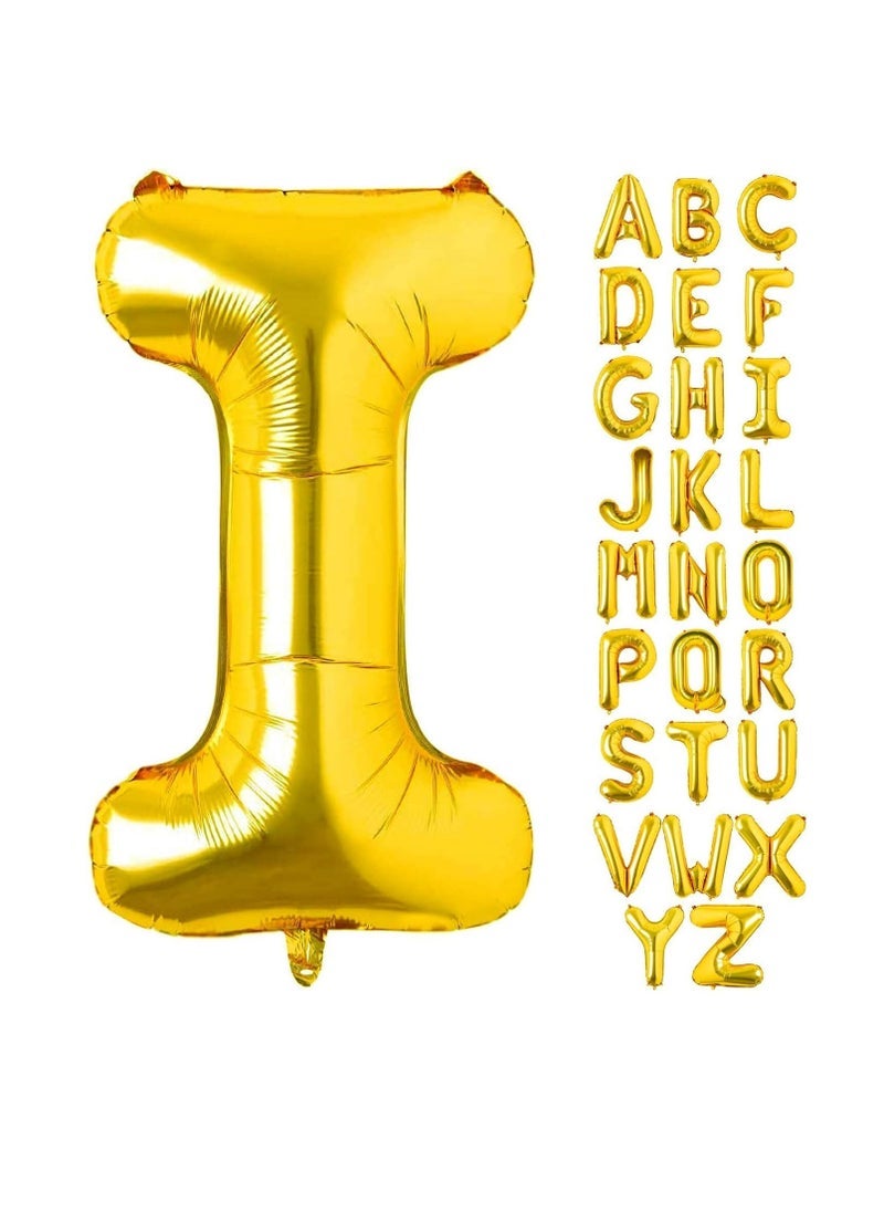 Party with Emma Gold Letter A to Z Balloons 32 inch Large Alphabet Balloons Gold Helium Foil Letter Balloon Banner for Birthday Party Anniversary Wedding Decoration (Gold-I) - Image 1