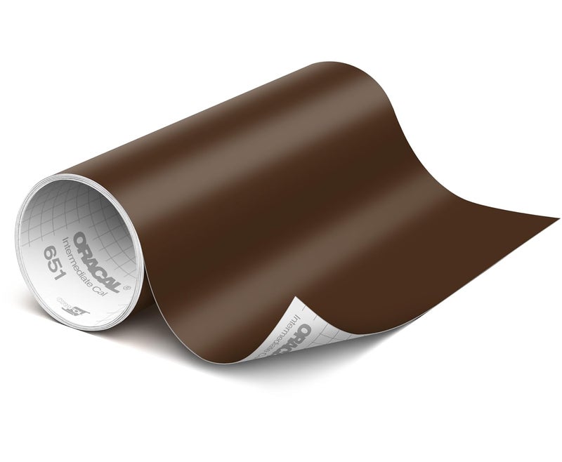 ORACAL 651 Matte Brown Vinyl Durable Roll Easy to Weed Permanent Adhesive Craft Vinyl for Plotting Machines, Decals & DIY Projects 12" x 6ft + Transfer Tape 12" x 24" - Image 1