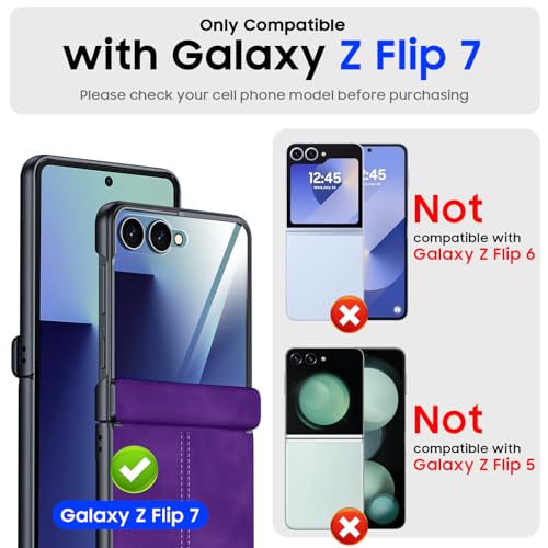 BSNRM for Samsung Galaxy Z Flip 7 Case with Hinge Protection & Built-in Screen Protector, Ultra Thin Stylish Leather Matte PC Durable Shockproof Cover Phone Case for Galaxy Z Flip 7-Purple - Image 2