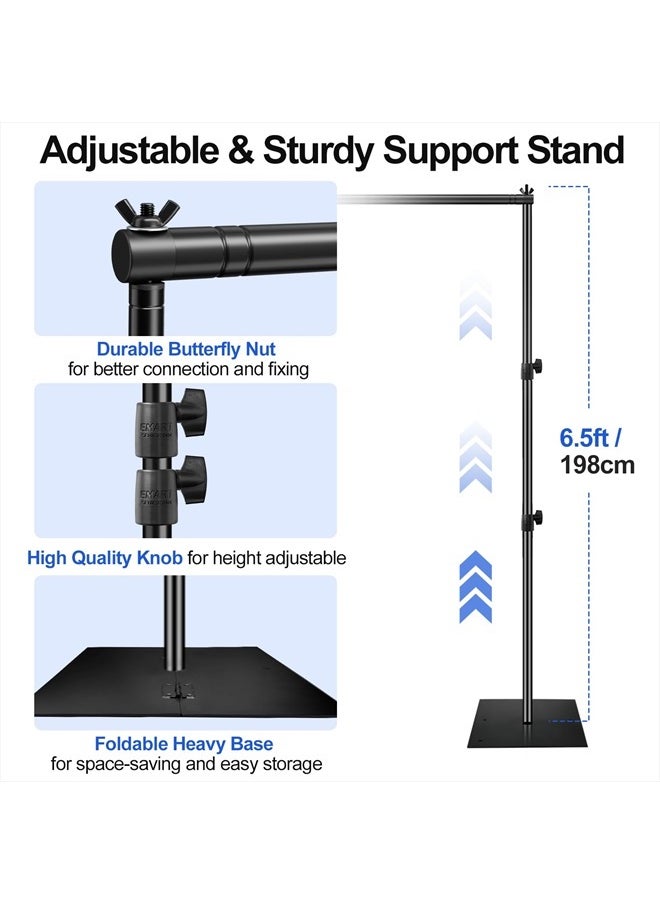 Backdrop Stand, 6.5x10 ft Adjustable Photo Background Pipe and Drape Photography Kit with Heavy Duty Metal Flat Base for Parties, Wedding, Video Studio, Birthday - Black