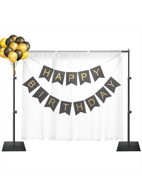 Backdrop Stand, 6.5x10 ft Adjustable Photo Background Pipe and Drape Photography Kit with Heavy Duty Metal Flat Base for Parties, Wedding, Video Studio, Birthday - Black