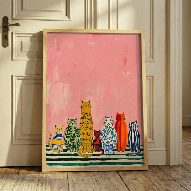 TNESSENTIAL Hand Painted Cats Print – Colorful Patterned Feline Wall Decor, Quirky Modern Folk Cat Illustration, Cute Animal Poster, Eclectic Cat Art - Image 5