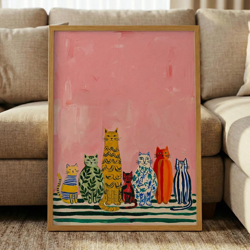 TNESSENTIAL Hand Painted Cats Print – Colorful Patterned Feline Wall Decor, Quirky Modern Folk Cat Illustration, Cute Animal Poster, Eclectic Cat Art - Image 4