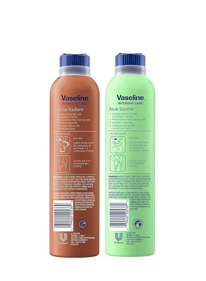 فازلين بخاخ مشع بالكاكاو + بخاخ مهدئ بالصبار منوع 2 عبوة – مرطبات شاملة غير دهنية وسريعة الامتصاص للبشرة الجافة، 6.5 أونصة - Image 2