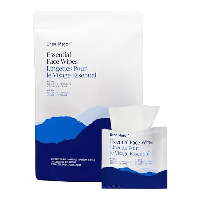 Ursa Major Essential Face Wipes | Natural, Biodegradable, Cruelty-Free | Cleanse, Exfoliate, Soothe and Hydrate | Individually Wrapped | 20 Count - Image 1