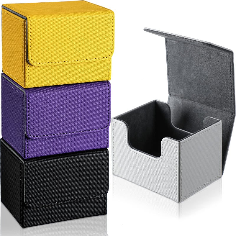 Yookeer 4 Pieces Leather Deck Card Boxes Cards Deck Game Box for Collectible Playing Card Box Compatible with MTG CommanderBlack Purple Yellow WhiteHorizontal - Image 2