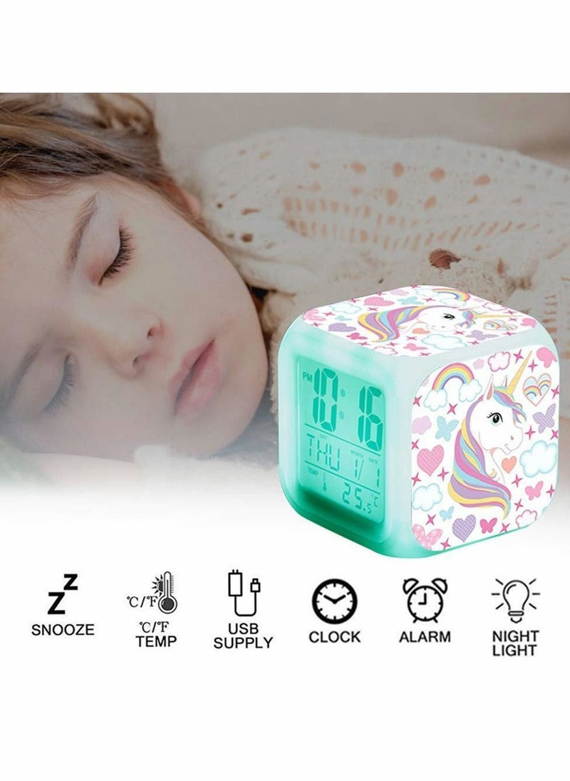 Y&D - Kids Alarm Clocks, Digital Wake Up Clock 7 Colors Changing Light Bedside with 8 Sounds Date Calendar Temperature - Image 1
