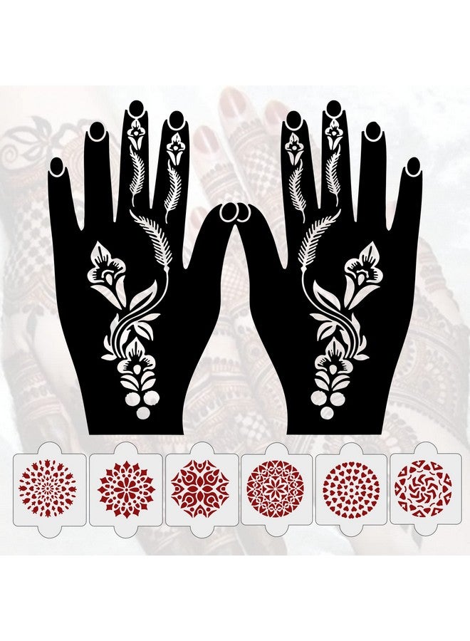 ivana's عبوة من 8 قطع (2 قطعة قوالب حناء + 6 قطع قوالب حناء قابلة لإعادة الاستخدام بتقنية الليزر من PVC) ، ملصق حناء ، ملصقات حناء لليد الكاملة للنساء والفتيات والأطفال ، سهلة التطبيق ، Ivnh-1032 - Image 1