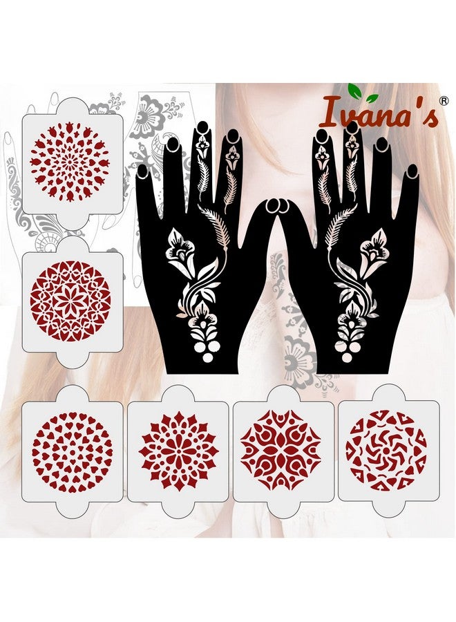 ivana's عبوة من 8 قطع (2 قطعة قوالب حناء + 6 قطع قوالب حناء قابلة لإعادة الاستخدام بتقنية الليزر من PVC) ، ملصق حناء ، ملصقات حناء لليد الكاملة للنساء والفتيات والأطفال ، سهلة التطبيق ، Ivnh-1032 - Image 4