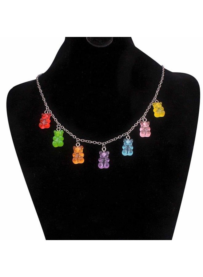 KURTCB Gummy Bear Necklace Colorful Resin Crazy Aesthetic Y2k Pendant Necklace for Girls Women (Necklace Bracelet Hair Clip SET) - Image 5