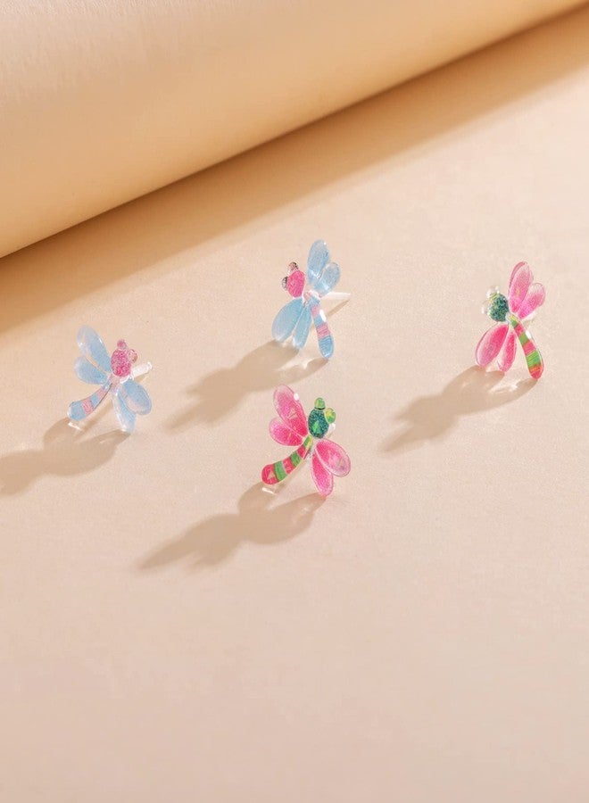 KMEOSCH Plastic Earrings, KMEOSCH 2 Pairs Small Dragonfly Plastic Earrings Studs for Sensitive Ears (Pink) - Image 3