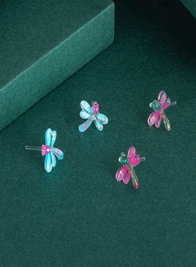 KMEOSCH Plastic Earrings, KMEOSCH 2 Pairs Small Dragonfly Plastic Earrings Studs for Sensitive Ears (Pink) - Image 4