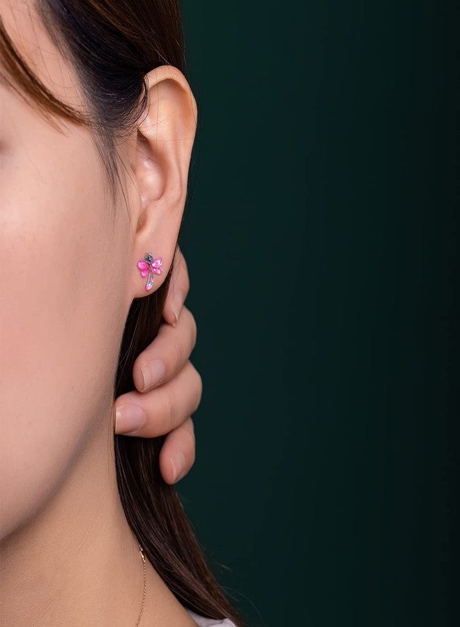 KMEOSCH Plastic Earrings, KMEOSCH 2 Pairs Small Dragonfly Plastic Earrings Studs for Sensitive Ears (Pink) - Image 2