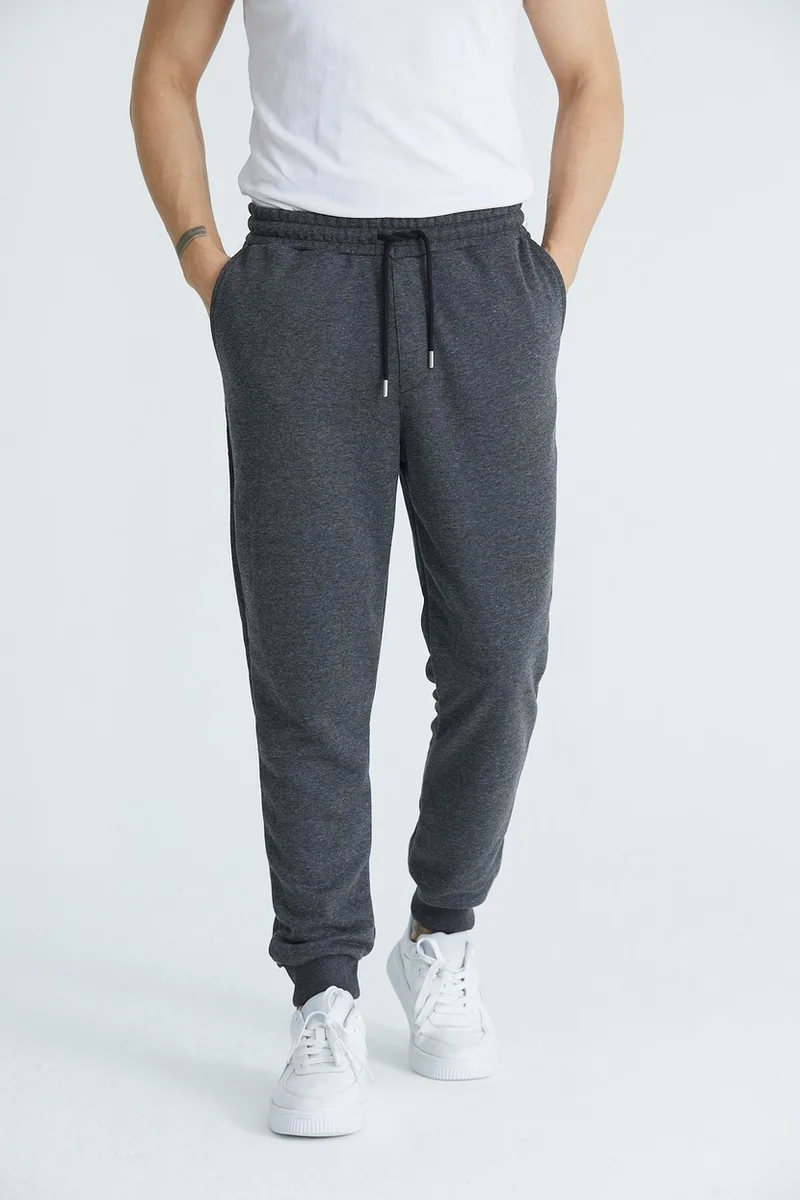 توينتي3 Men's Basic 3 Thread Regular Fit Ribbed Sweatpants