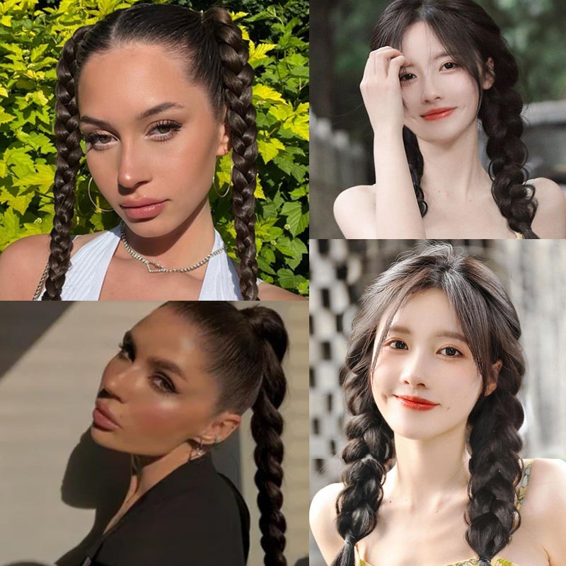 RUSTAMM 2Pcs Braided Ponytail Extensions with Hair Ties Soft Synthetic Hair Pieces for Women Girls Daily Wear 16 Inch ï¼ˆ Natural blackï¼‰ - Image 4