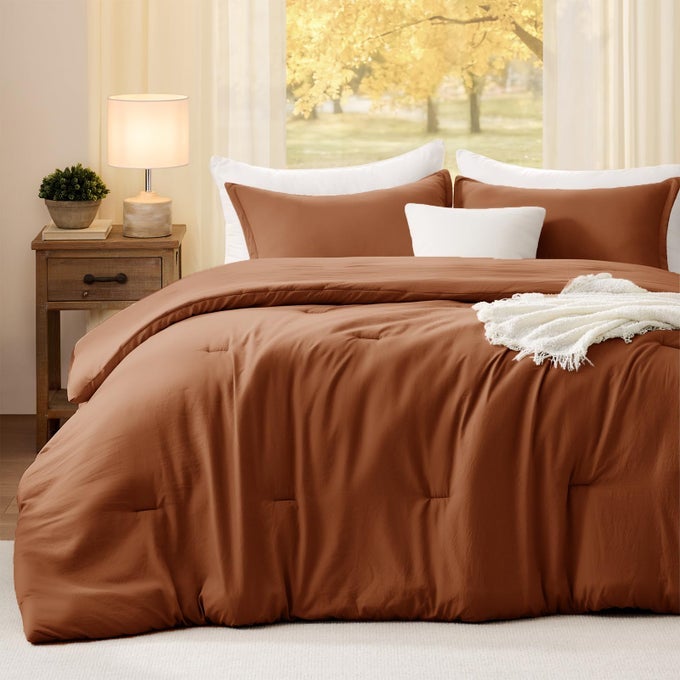 QUEEN COMFORTER SETS TERRACOTTA3PCS SOFT LIGHTWEIGHT BREATHABLE BEDDING COMFORTER SETS FOR ALL SEASON QUEEN SIZE9090 COMFORTER 2 PILLOWCASES