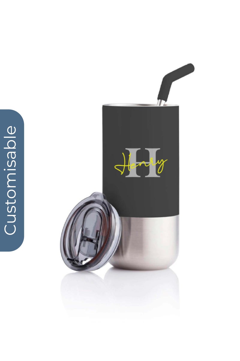 Hans Larsen Personalised  Insulated Tumbler with Reusable Straw - Black - Image 1