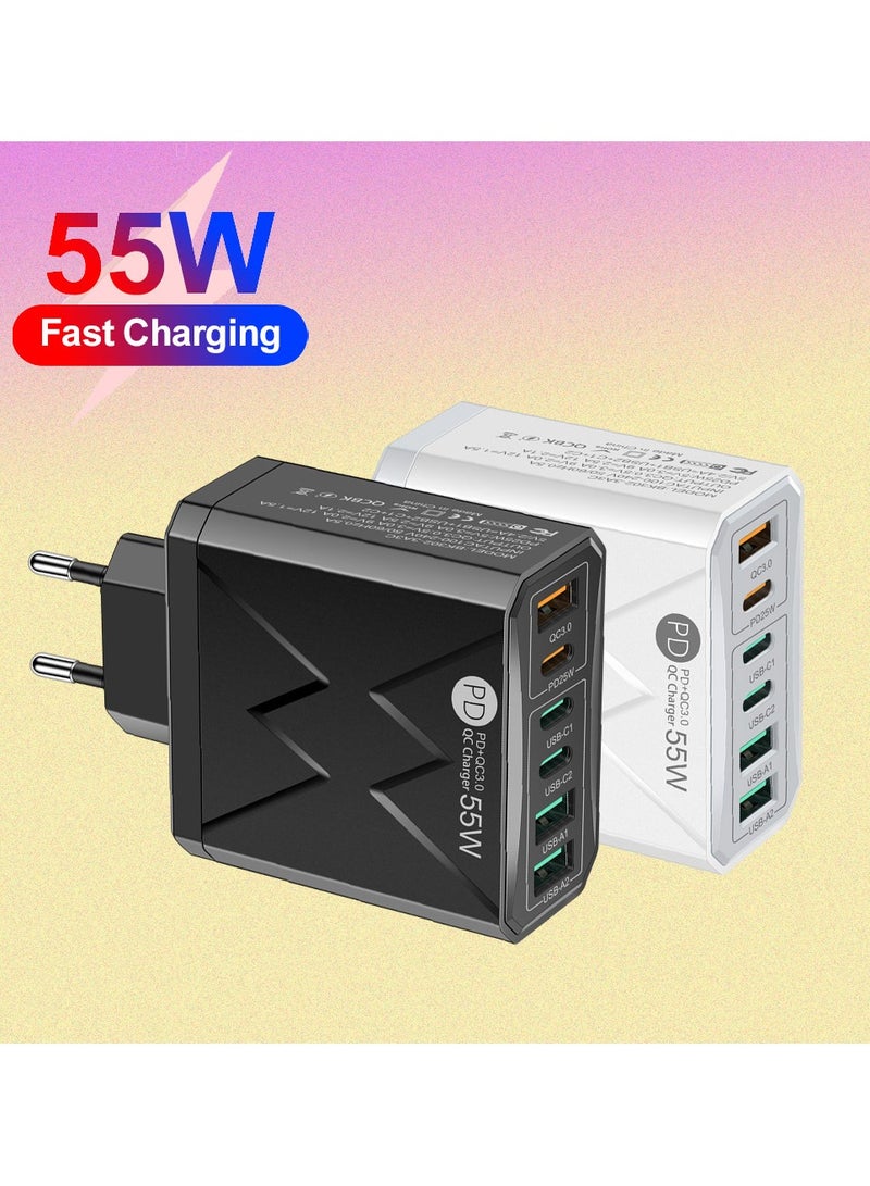 NIBEMINENT 55W PD Fast Charging Phone Charger 6 Ports Usb C Charger Mobile Phone Charger Adapter Portable USB Type-C USB Charger  - Image 2