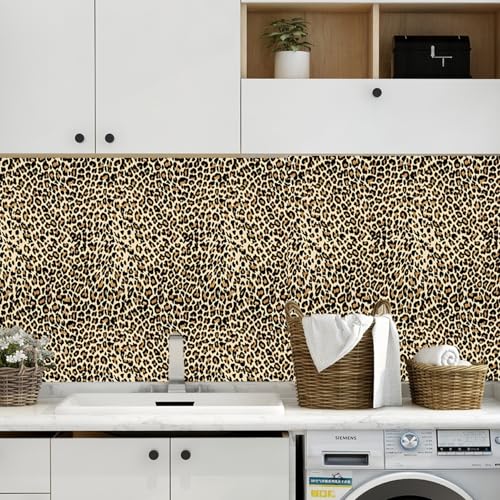 DULEIXUFHEE Leopard Wallpaper Peel and Stick, Cheetah Print Wallpaper Self Adhesive Removable Leopard Cheetah Contact Paper for Bedroom Bathroom Furniture, Yellow, 17.7’’x118’’ (14.5 Sq Ft) - Image 5