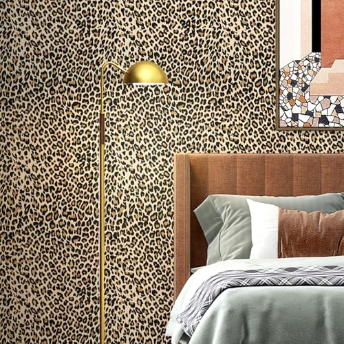DULEIXUFHEE Leopard Wallpaper Peel and Stick, Cheetah Print Wallpaper Self Adhesive Removable Leopard Cheetah Contact Paper for Bedroom Bathroom Furniture, Yellow, 17.7’’x118’’ (14.5 Sq Ft) - Image 3