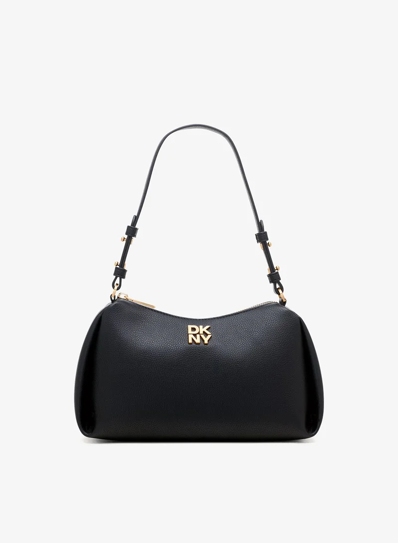 دكني حقيبة كتف بسحاب وشعار ريمي بتفاصيل دقيقة