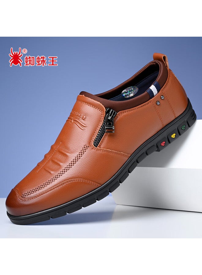 Spider King Men's Leather Slip-on Business Casual Dress Shoes Yellow Brown Size 41