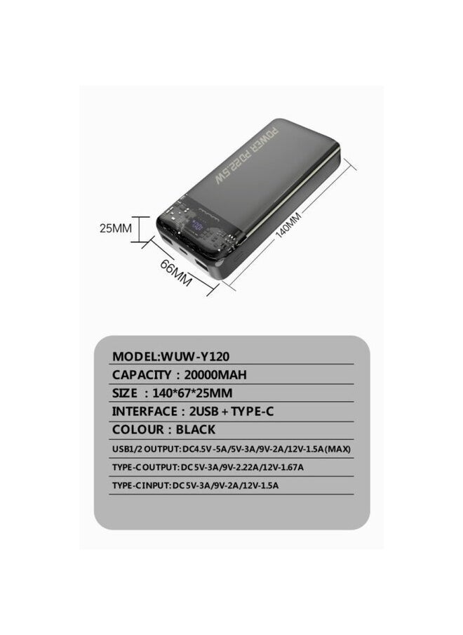WUW - Power Bank 20000mAh PD22.5W 2USB+Type-C - Image 1