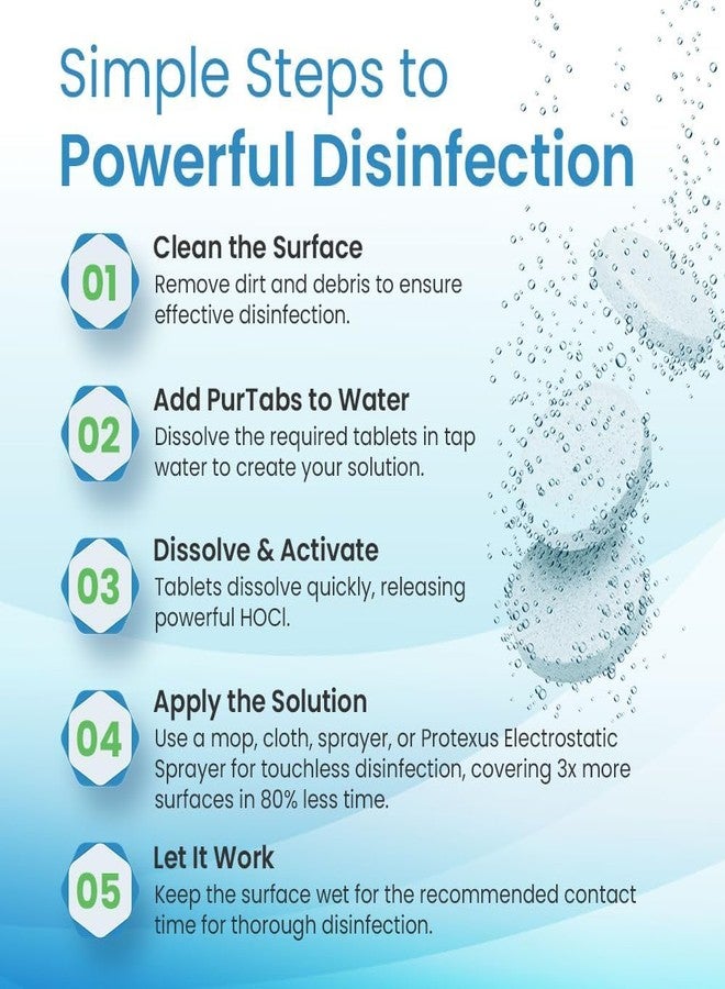 PurTabs 3.3 gram Sporicidal NaDCC Tablet Disinfectant - Multipurpose, Concentrated Dissolving Tabs for Bulk Solution, Use with Protexus Handheld Electrostatic Sprayer - Image 3