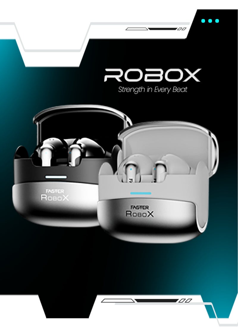 فاستر سماعات أذن لاسلكية RoboX - تعمل بتقنية بلوتوث 5.3، مزودة بأربعة ميكروفونات، شحن سريع عبر منفذ Type-C، محركات صوت ديناميكية بحجم 10 مم، تقنية إلغاء الضوضاء البيئية (ENC) وإلغاء الضوضاء النشط (ANC)، وقت تشغيل يصل إلى 6 ساعات - مثالية للتمارين الرياضية، السفر، الألعاب والاستخدام اليومي، متوافقة مع أجهزة أندرويد وiOS (باللون الأبيض)  - Image 4