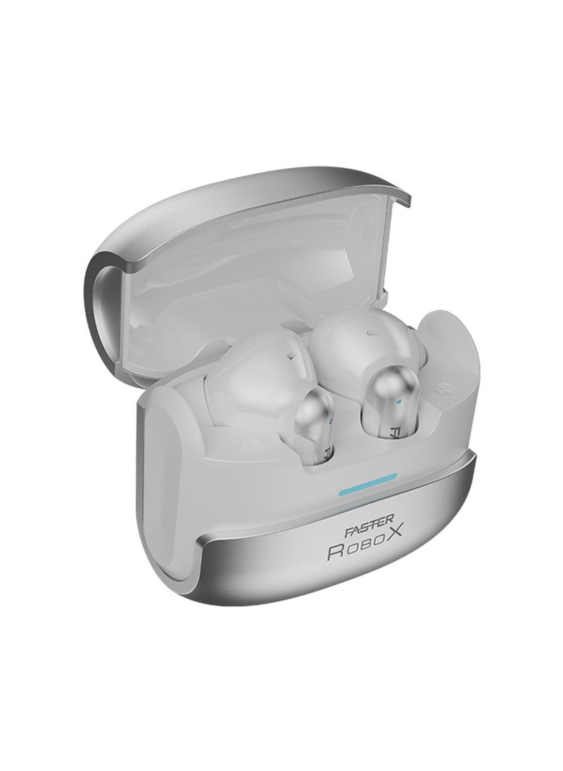 RoboX Wireless Earbuds - Bluetooth 5.3 Earbuds with Quad Mic, Type-C Fast Charging, 10mm Dynamic Drivers, ENC & ANC Noise-Cancelling, 6 Hours Playback Time - Use for Workout, Travel, Gaming & Daily Use, Compatible with Android & iOS (White)