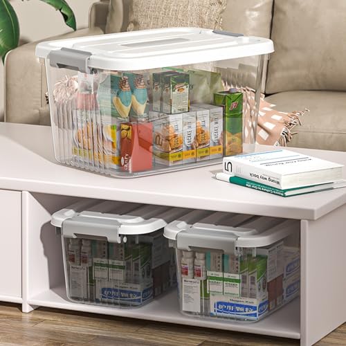 KREPS® Clear Storage Container Box, Stackable Storage Bin with Lid, Plastic Container with Heavy Duty Latches to Organize, White Lid. (PACK OF - 2, LARGE - 14.5 X 10.5 X 8.2 INCH) - Image 4