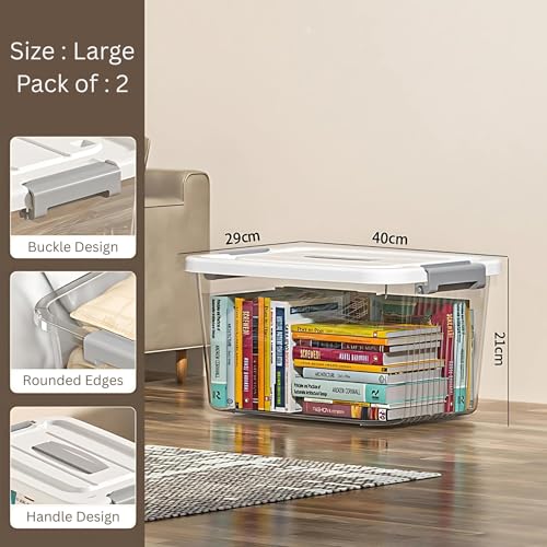 KREPS® Clear Storage Container Box, Stackable Storage Bin with Lid, Plastic Container with Heavy Duty Latches to Organize, White Lid. (PACK OF - 2, LARGE - 14.5 X 10.5 X 8.2 INCH) - Image 2