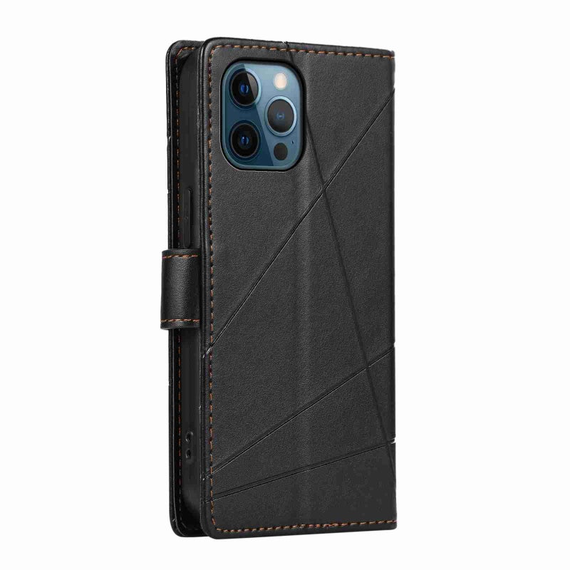 HuHa Case Cover For iPhone 12 Pro Max PU Genuine Leather Texture Embossed Line Phone Case(Black) - Image 3