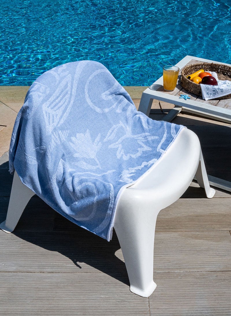 ZYMTA XL Beach Towel - 90x170cm | Turkish Cotton Ocean Weaves | Super Soft Absorbent | Blue White for Pool & Travel  - Image 1