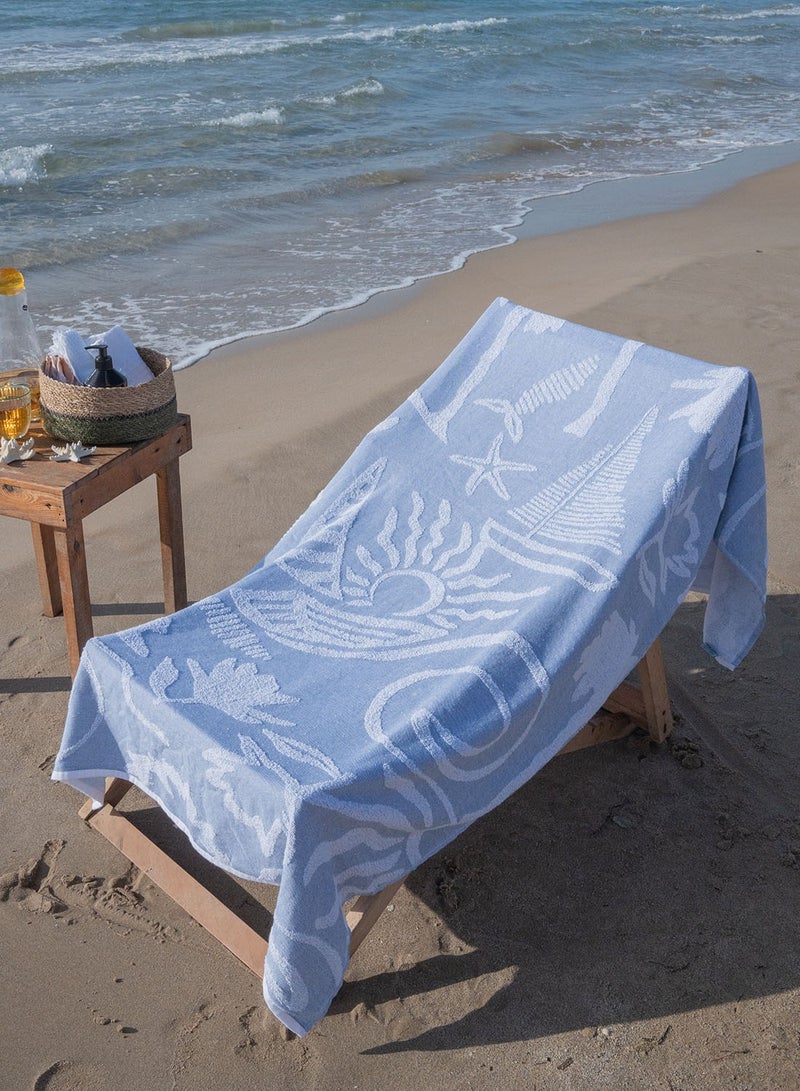 ZYMTA XL Beach Towel - 90x170cm | Turkish Cotton Ocean Weaves | Super Soft Absorbent | Blue White for Pool & Travel  - Image 2