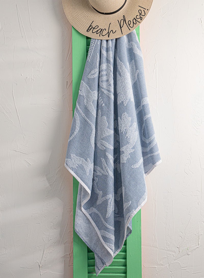 ZYMTA XL Beach Towel - 90x170cm | Turkish Cotton Ocean Weaves | Super Soft Absorbent | Blue White for Pool & Travel  - Image 4