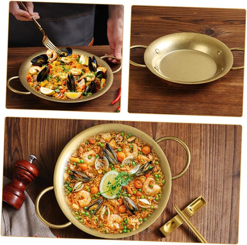 Uonlytech Stainless Steel Paella Pan 20.5cm Double Handle Non-coated Flat Bottom Cooking Pan for Spanish Seafood Rice Home Kitchen Use - Image 3