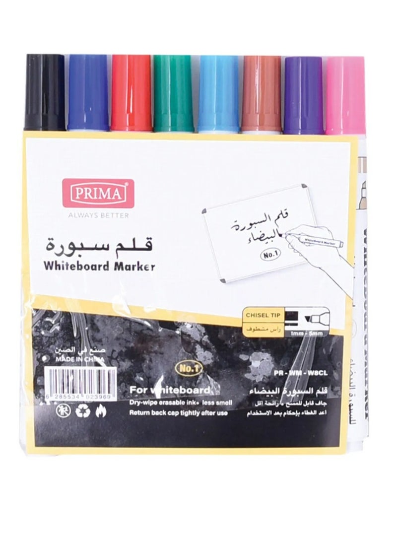 بريما أقلام السبورة البيضاء، مكونة من 8 قطع، برأس إزميل، W8CL - Image 1