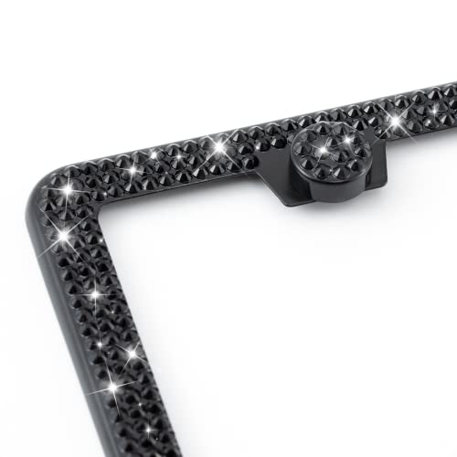FIISFIIS Bling License Plate Frame for Women,2 Pack Premium Stainless Steel Rhinestone License Plate Holder,Handmade Glitter Crystal Diamond Girl Lincense Plate Tag Cover,Bedazzled Sparkly-Black - Image 2